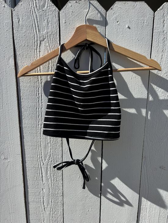 American Apparel Tops - American Apparel Striped Halter Crop Top Black White One Size Tie Y2K